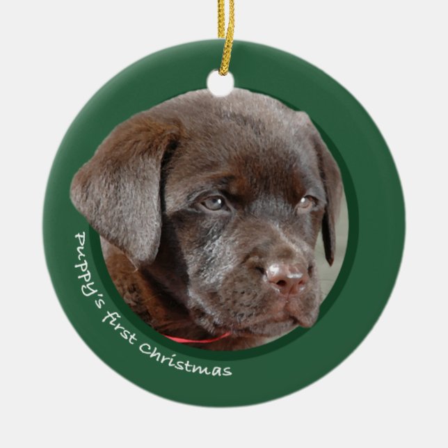Valp första jul (den Labrador retrieveren) Julgransprydnad Keramik (Framsidan)