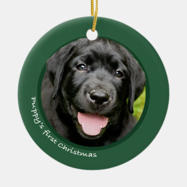Valp första jul (den Labrador retrieveren) Julgransprydnad Keramik (Framsidan)