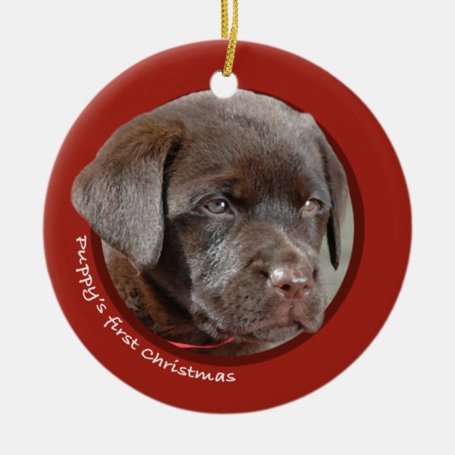 Valp första jul (den Labrador retrieveren) Julgransprydnad Keramik (Framsidan)