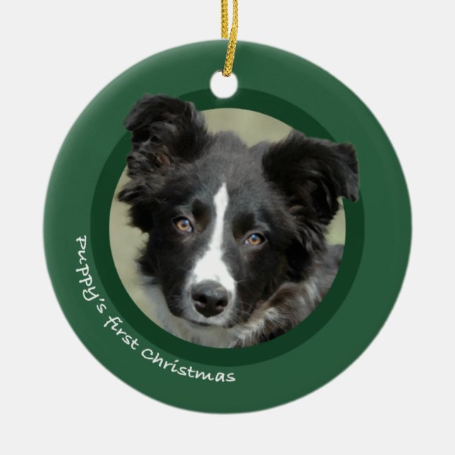 Valp första jul (gränscollien) julgransprydnad keramik (Framsidan)
