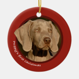 Valp första jul (Weimaraner) Julgransprydnad Keramik