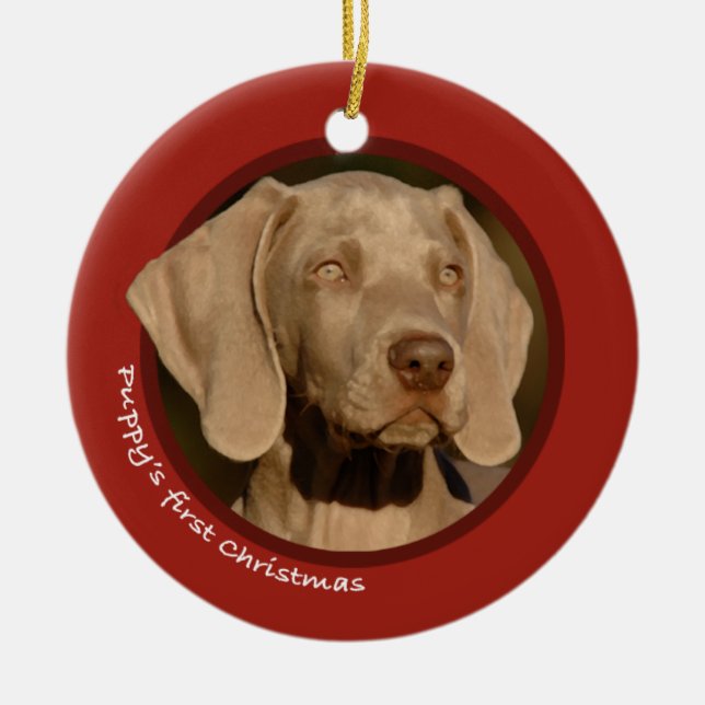 Valp första jul (Weimaraner) Julgransprydnad Keramik (Framsidan)