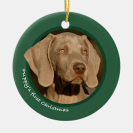 Valp första jul (Weimaraner) Julgransprydnad Keramik