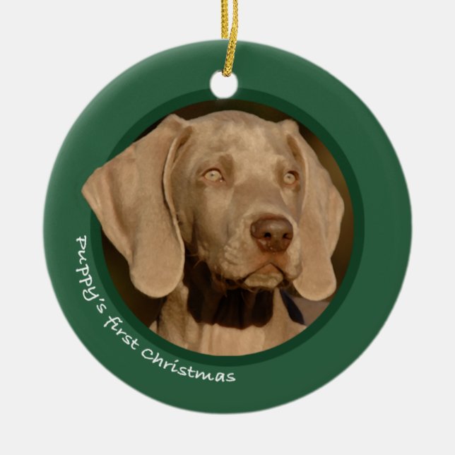 Valp första jul (Weimaraner) Julgransprydnad Keramik (Framsidan)