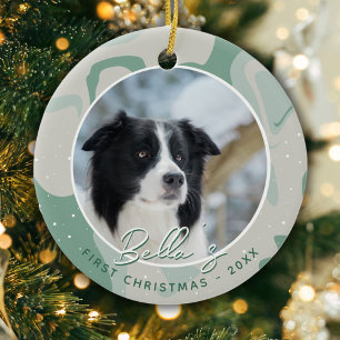 Valp Första julen Border Collie Hund Foto Julgransprydnad Keramik