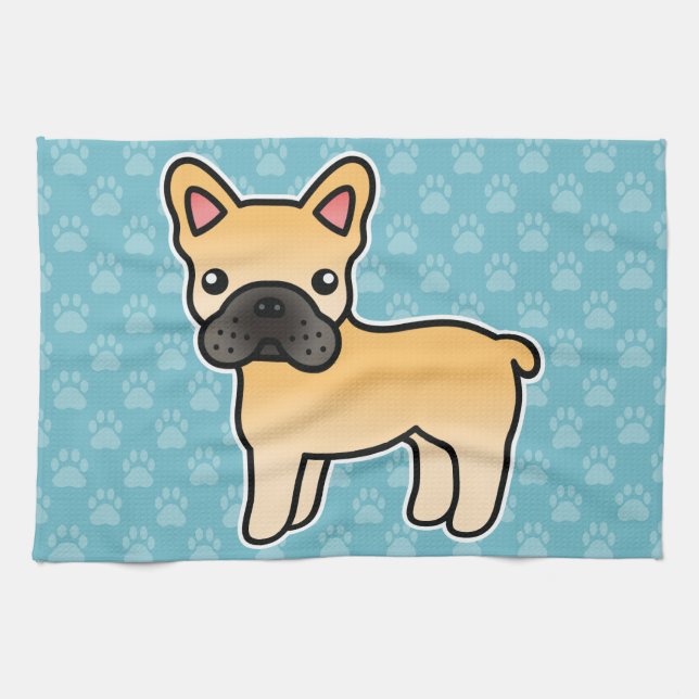 Valp Fransk Bulldog Serieteckning Hund Kökshandduk (Horisontell)