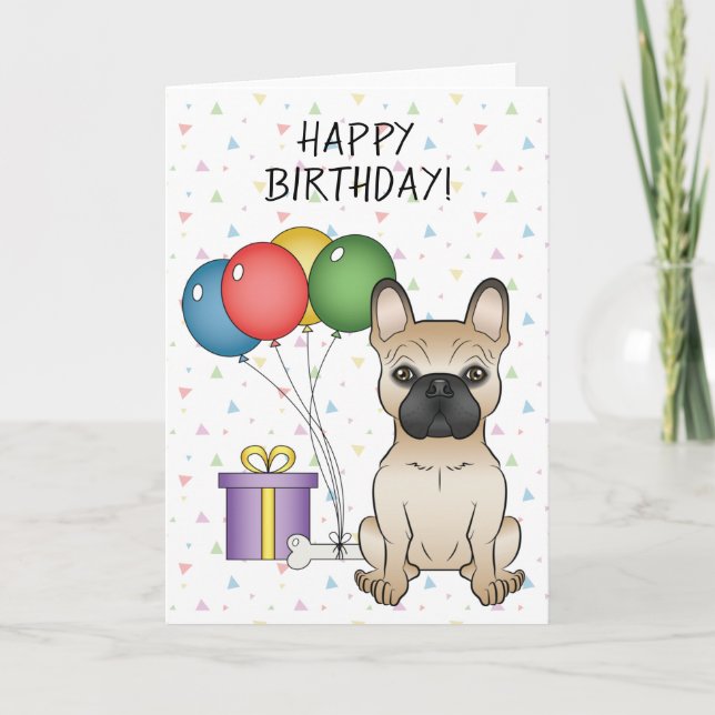 Valp fransk bulldogg seriehund glad födelsedag kort (Framsida)