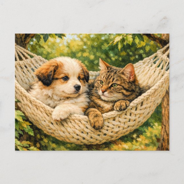 Valp Hund och Kitty Katt, Vykort (Framsida)
