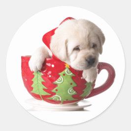 VALP I EN KOPP JUL STICKERS RUNT KLISTERMÄRKE