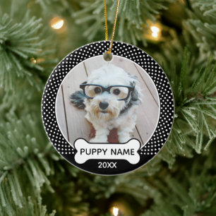 Valp Jul Foto Polka Prick Svart Julgransprydnad Keramik