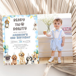 Valp kallar alla Pawty-djur 2-års födelsedagsfoto Inbjudningar