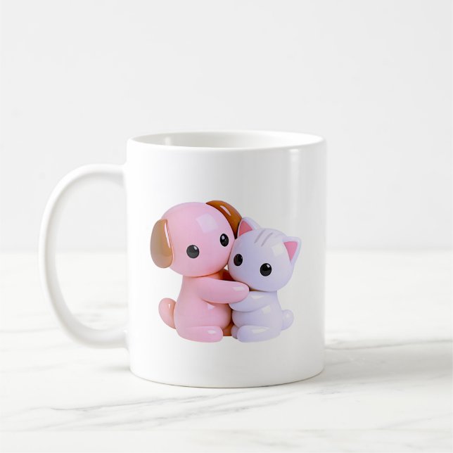 Valp Kattunge Kram Söt Kawaii Kaffemugg (Vänster)