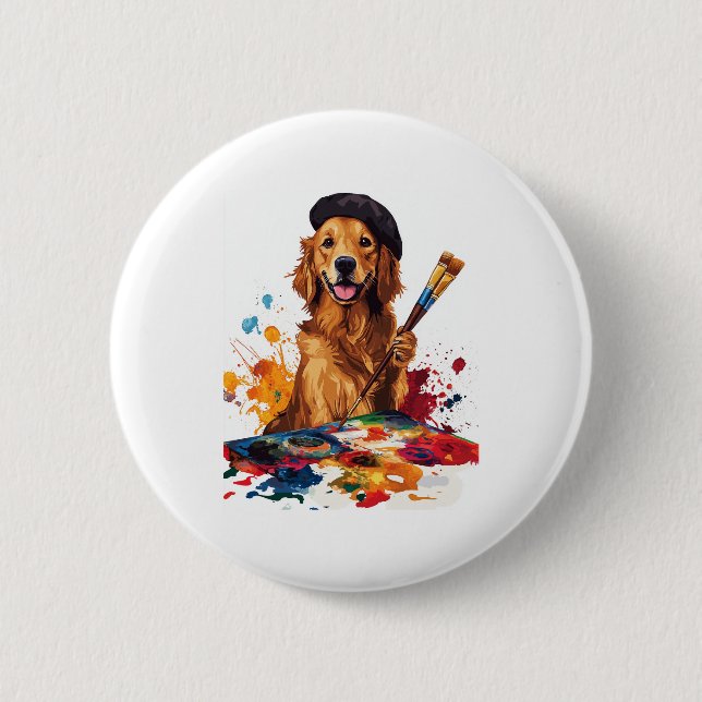 Valp - Konstnärlig Hund med Easel Knapp (Framsida)
