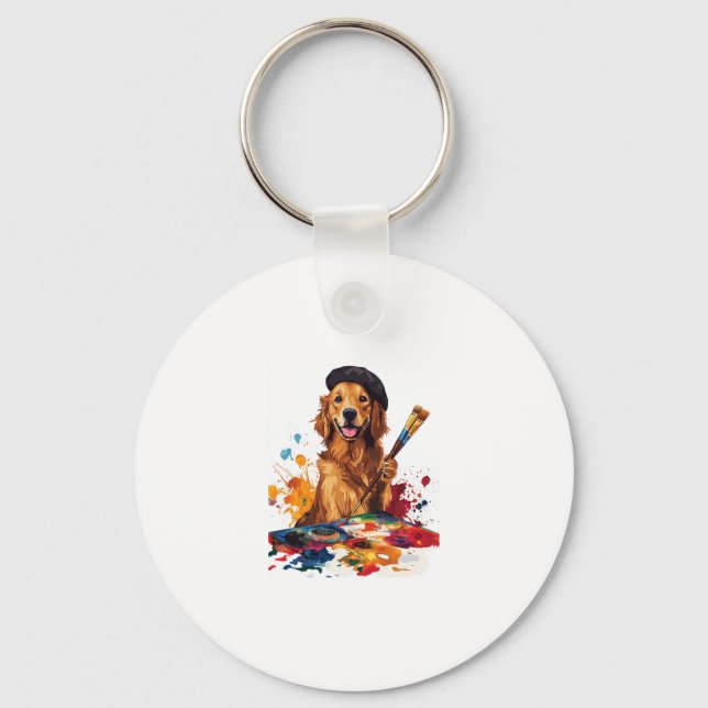 Valp � konstnärlig Hund med Easel Nyckelring (Framsida)
