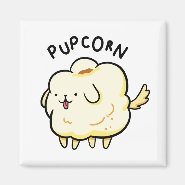 Valp-maj Popcorn Puppy Hund Pun Magnet (Framsidan)