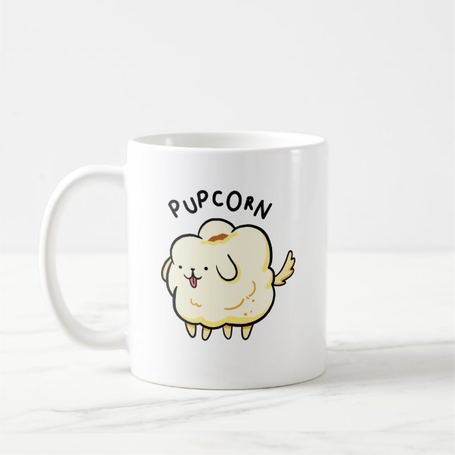 Valp-maj Popcorn Puppy Hund Pun Mugg (Vänster)