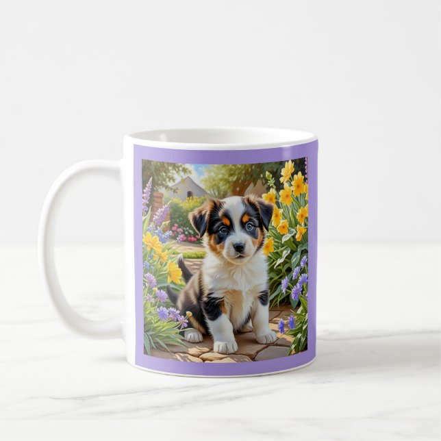 Valp med blommor kaffemugg (Vänster)