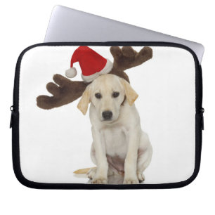 Valp med Santa hatt- och renöron Laptop Sleeve