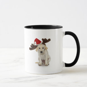 Valp med Santa hatt- och renöron Mugg