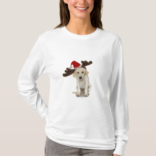 Valp med Santa hatt- och renöron T-shirt