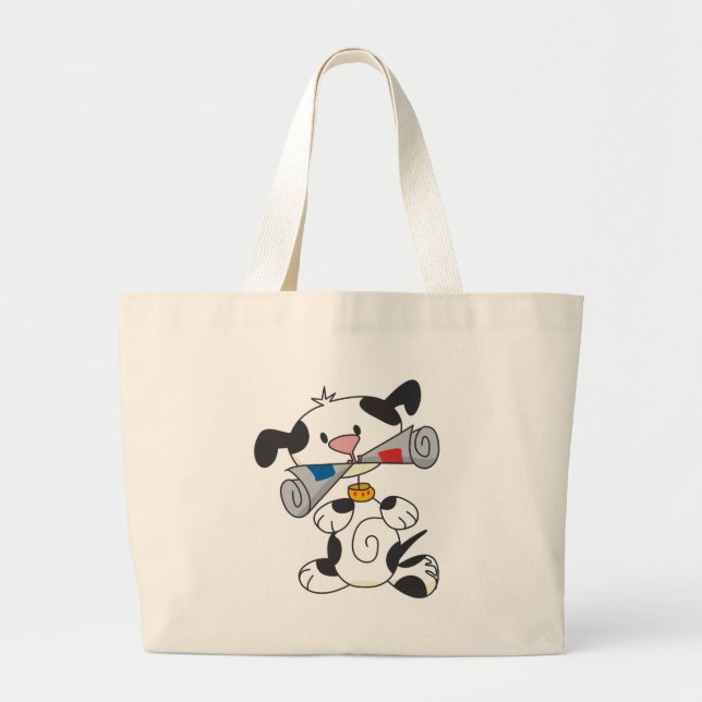 Valp med tidningsT-tröja och gåvor Jumbo Tygkasse (Framsidan)