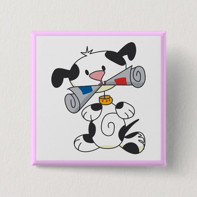 Valp med tidningsT-tröja och gåvor Knapp (Framsida)