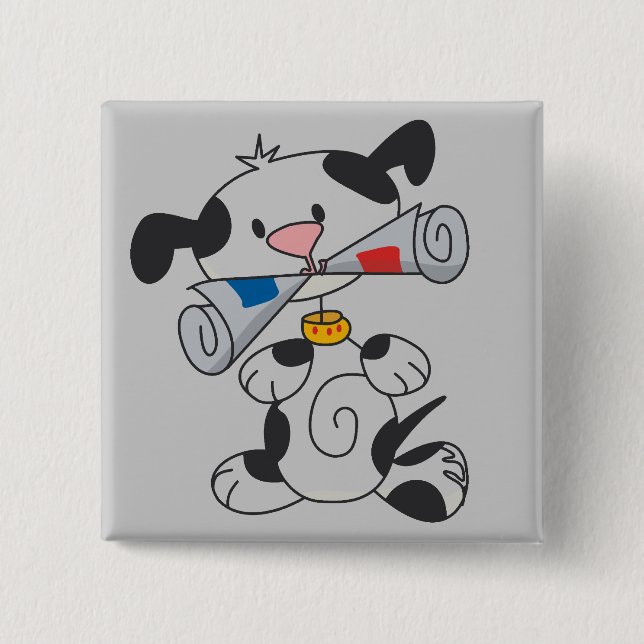 Valp med tidningsT-tröja och gåvor Knapp (Framsida)