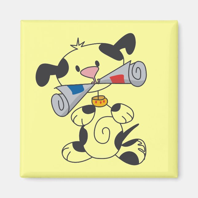 Valp med tidningsT-tröja och gåvor Magnet (Framsidan)