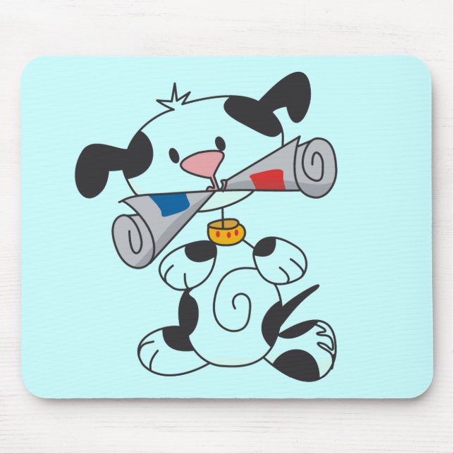 Valp med tidningsT-tröja och gåvor Musmatta (Framsidan)