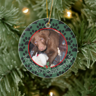 Valp Min första jul fotoornamenten Julgransprydnad Keramik