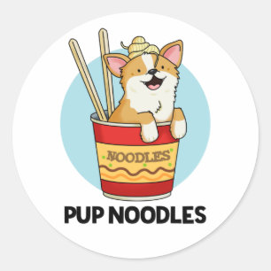 Valp Noodles Funny Kopp Noodles Pun Runt Klistermärke
