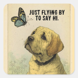 Valp Och Fjäril Fyrkantig Klistermärke