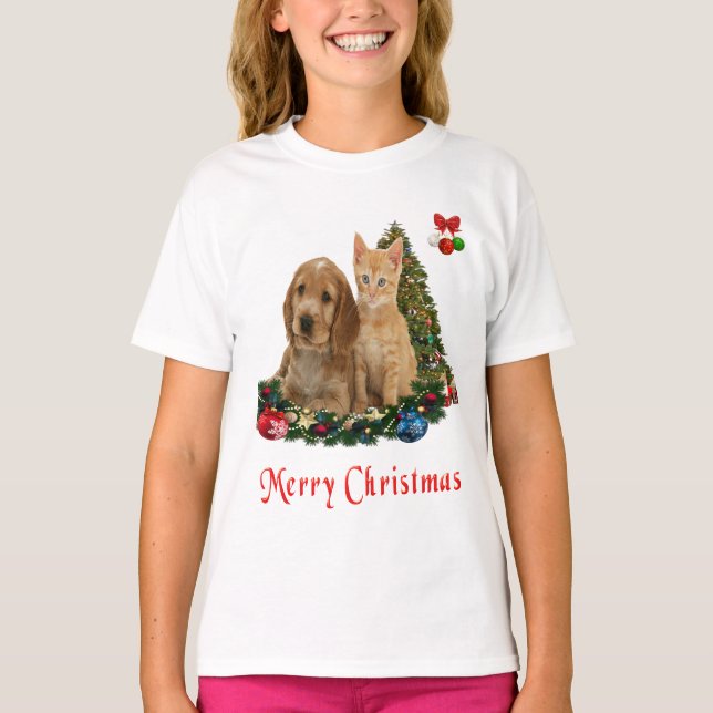 Valp och kattungar jul  t shirt (Framsida)