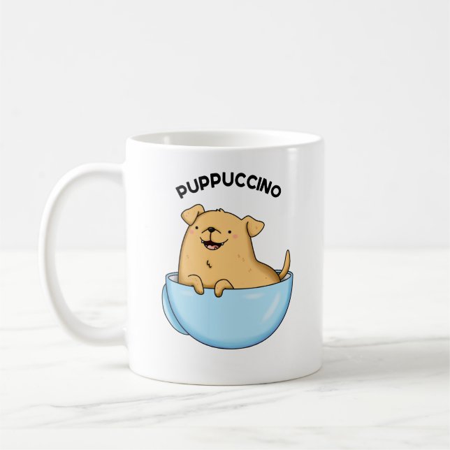 Valp-puccino Funny Cappuccino Pun Kaffemugg (Vänster)