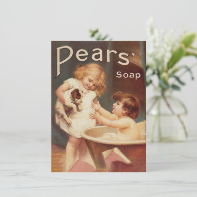 Valp som badar gammaldags antika anteckningskort (Stående Fram)