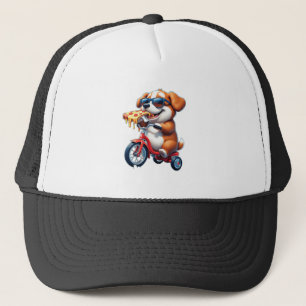 valp som cyklar och äter pizza keps