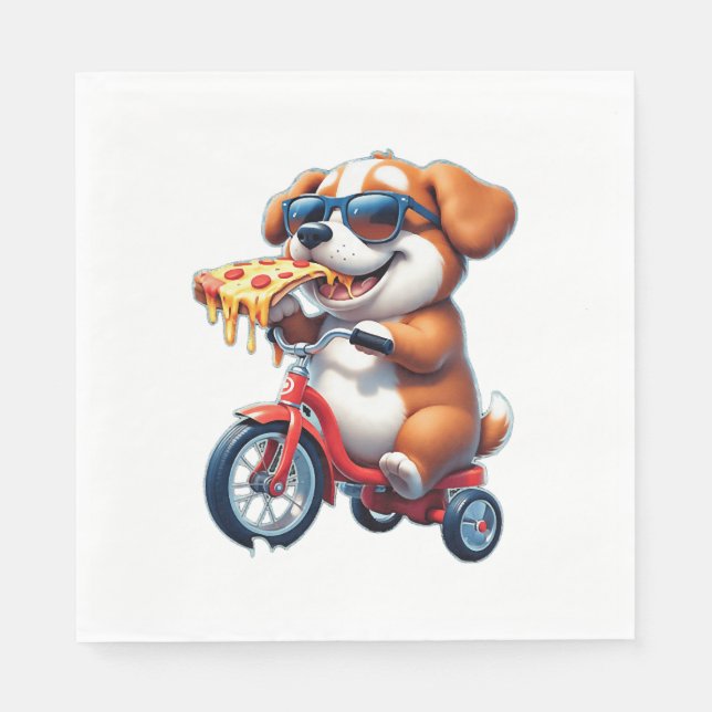 valp som cyklar och äter pizza pappersservett (Framsidan)