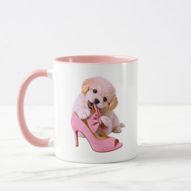 Valp Söt Glamour Hund Rosa Tema Mugg (Vänster)