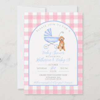 Valp Tjej Bebis Babyshower Rutig Inbjudan Rosa