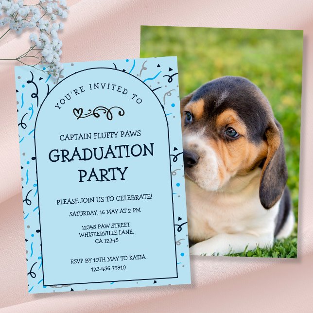 Valp Tränings Skola Examen Babyblå & Marinblå Inbjudningar (Dog Graduation Invitation cards)