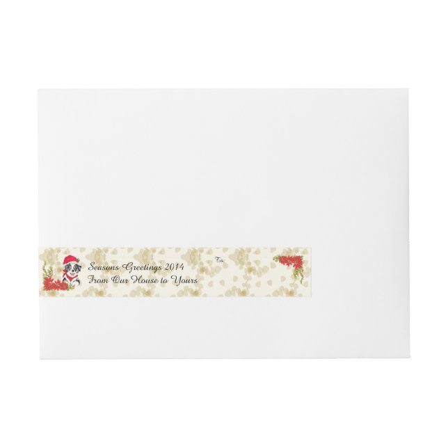 Valp w/Poinsetta för blåttMerle Aussie jul Etikettband (Framsidan)