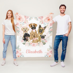 Valpar av Blommigt för Rosa i Cute Hundar Flicka Fleecefilt