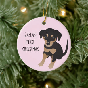 Valpar första julklappen, Hund svart och brun Julgransprydnad Keramik