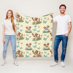 Valpar och fjärilar Vattenfärg Pastell Fleecefilt