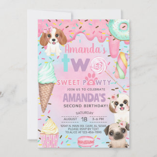 Valpar Sweet Pawty flicka andra, 2-års födelsedag. Inbjudningar