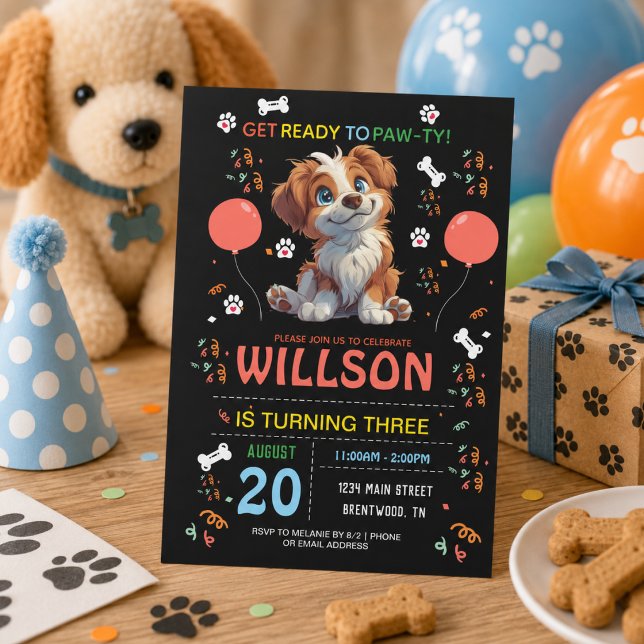 Valpar ty Birthday | Söt Barn Hund Tema Inbjudningar (Puppy Party Birthday | Cute Kids Dog Theme Invitation)