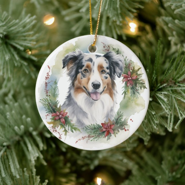 Valpen australian shepherd Julfrö Julgransprydnad Keramik (Träd)