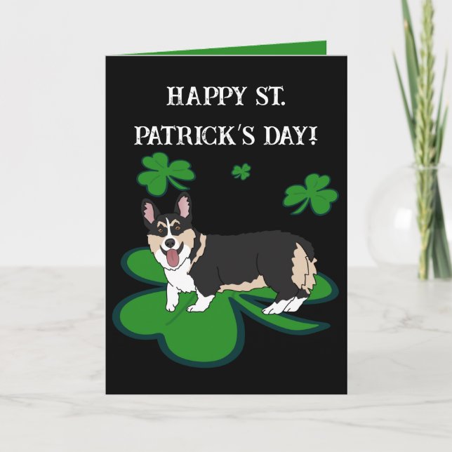 Valpen Corgi på St. Patrick's Day Tack Kort (Framsida)