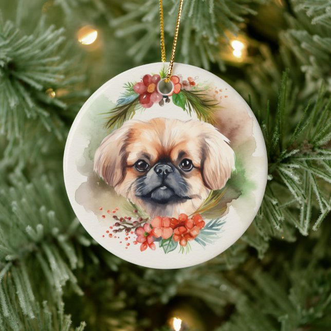 Valpen Pekingese God Jul Julgransprydnad Keramik (Träd)