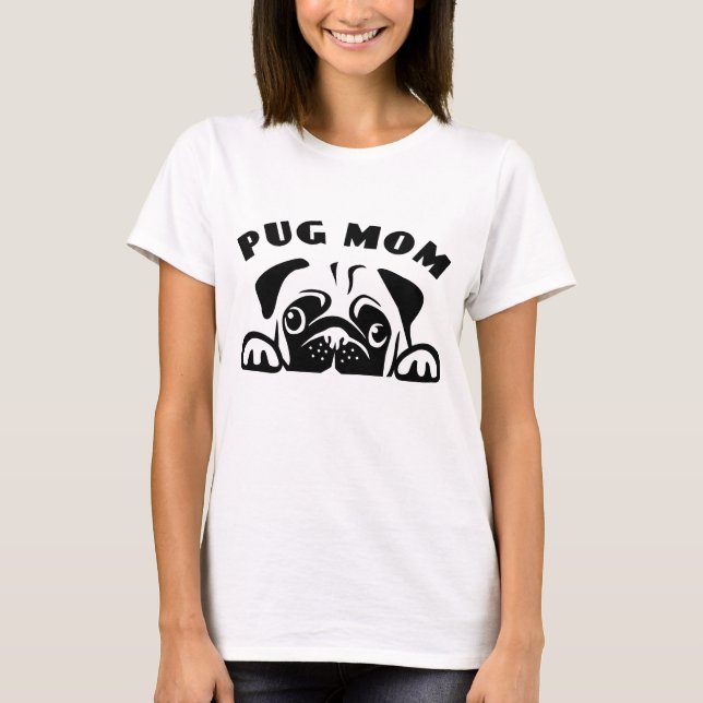 Valpen Puppies med Tecknad i handduken Pug Mamma C T Shirt (Framsida)